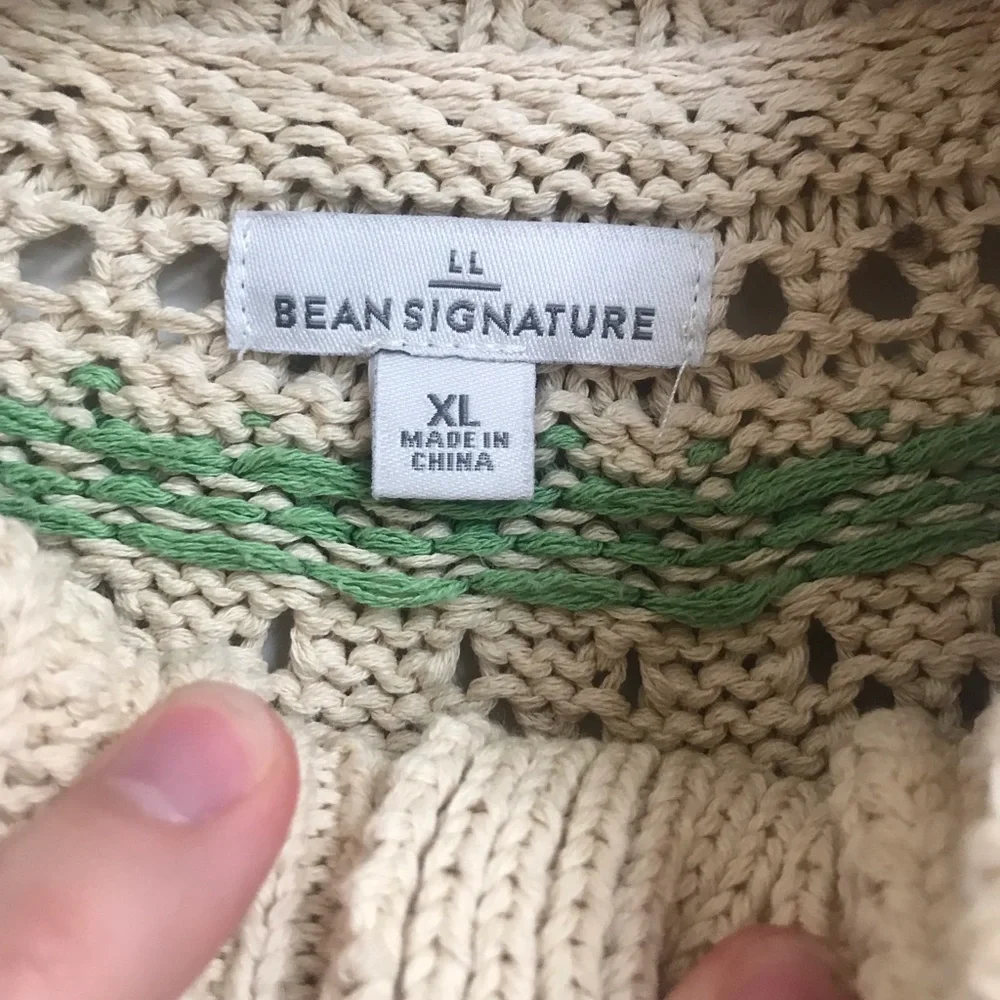 L.L. Bean Beige Cardigan with Orange and Green Floral Design - Picture 2 of 5